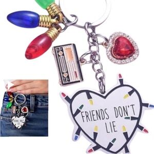 Stranger things Heart and Charm Keychain with Red and Multicolor Accents